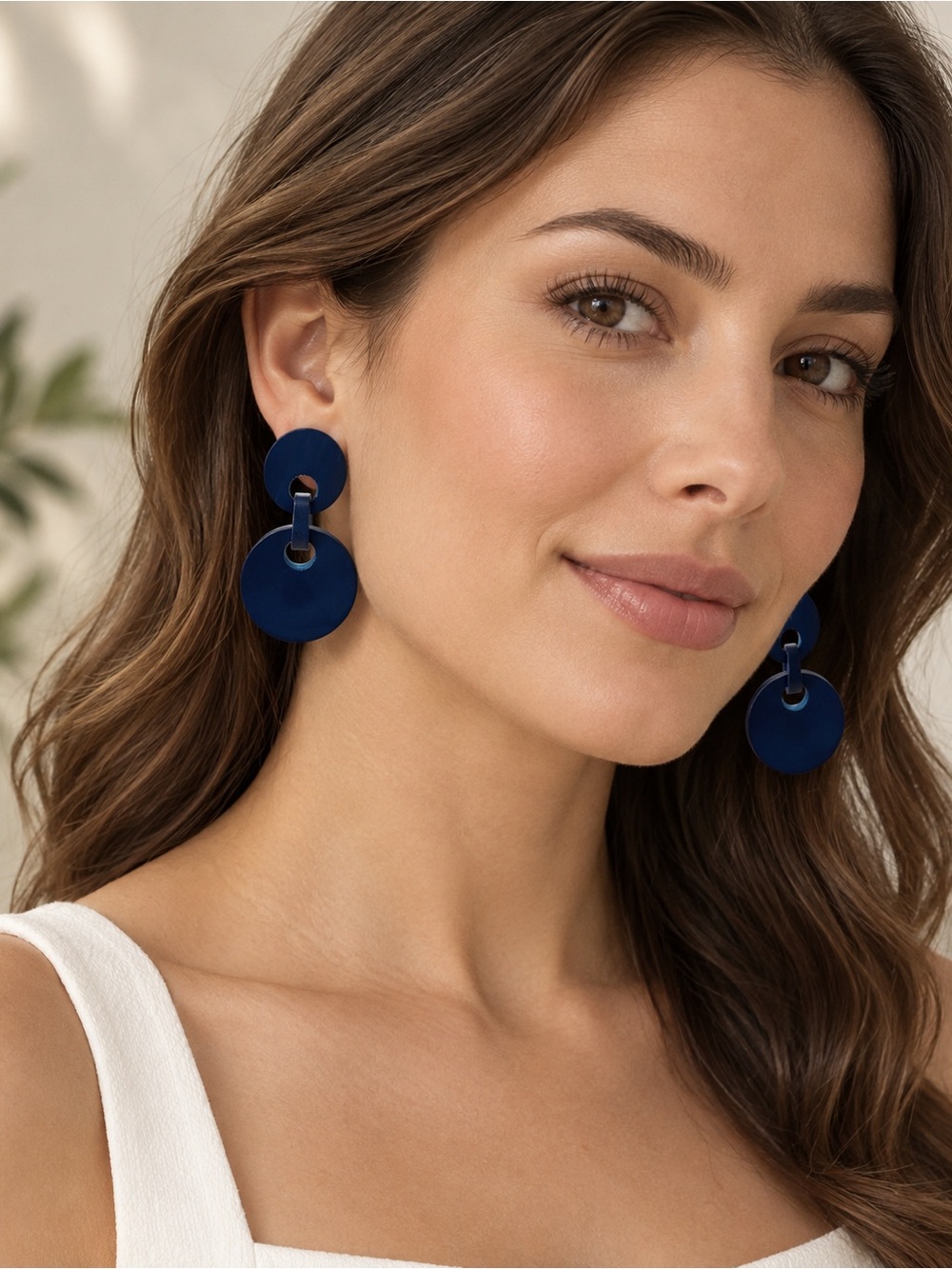 Network Navy Double Disc Geometric Statement Drop Earrings